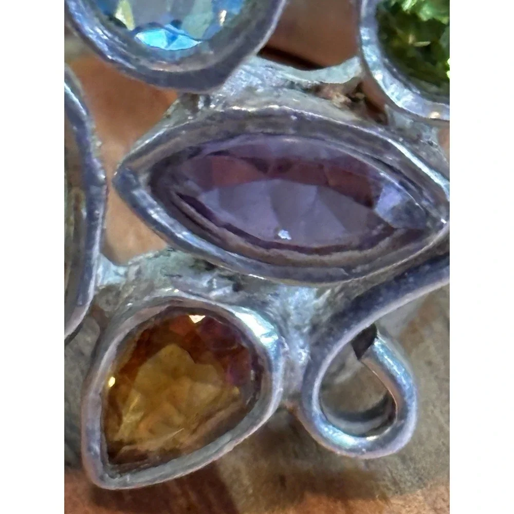 Natural Amethyst Gemstone Citrine Blue Topaz Wrap Ring Sterling Silver Size 9